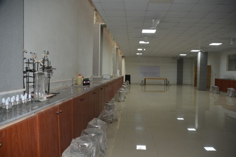 Medical laboratory at Royal Institute, Lahore, with fitted benches, sinks and glassware